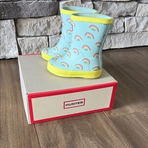 Hunter Kids' Aqua and Yellow Rainbow Boots